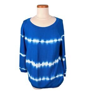 Talbots Women's Size Medium Blue Tie Dye Boho Hippie 3/4 Sleeve Pullover Sweater